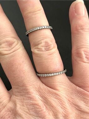 Double finger chain sterling silver cubic zirconia handcuff rings